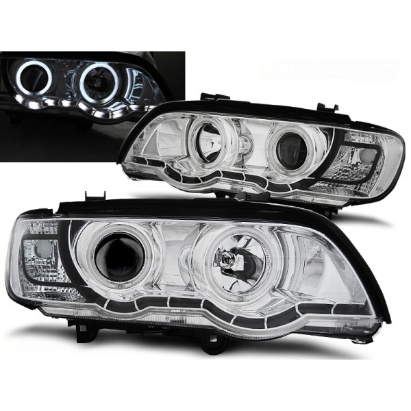 BMW X5 E53 99-03 - predné chrom svetlá ANGEL EYES CCFL a LED svietením pre xenon