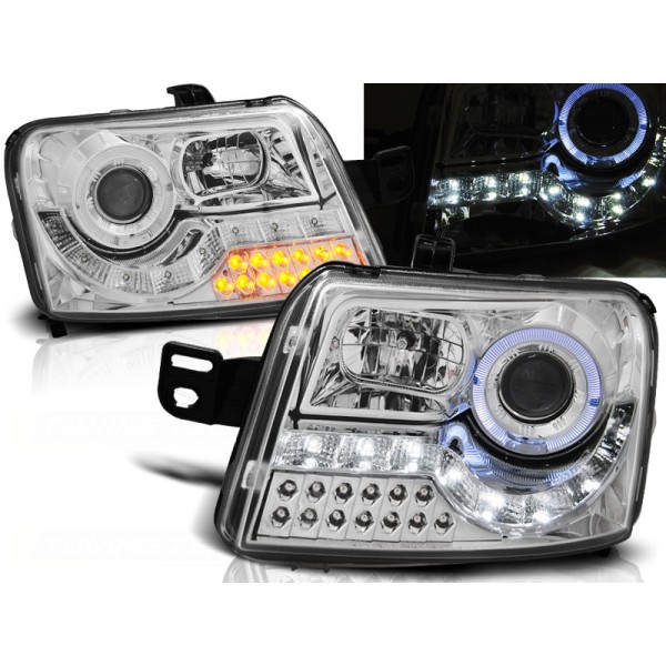 FIAT PANDA 03-12 - predné chrom svetlá ANGEL EYES s LED svietením a LED smerovky