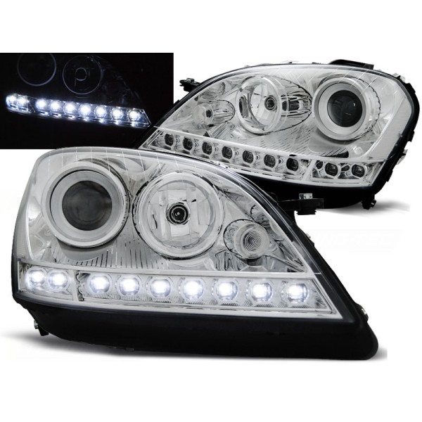 MERCEDES W164 ML 05-07 - predné chrom svetlá s LED svietením