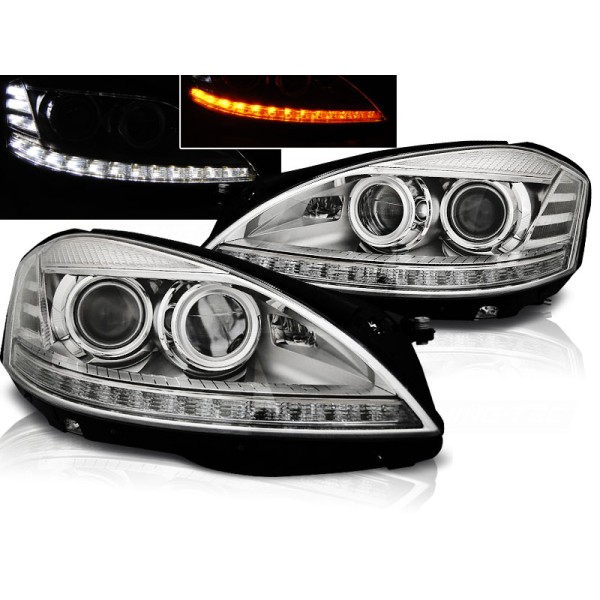 MERCEDES W221 05-09 - predné chrom svetlá pre xenon s LED svietením