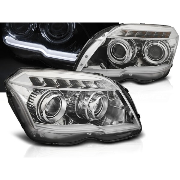 MERCEDES GLK X204 08-12 - predné chrom svetlá TUBE LIGHT a LED smerovky