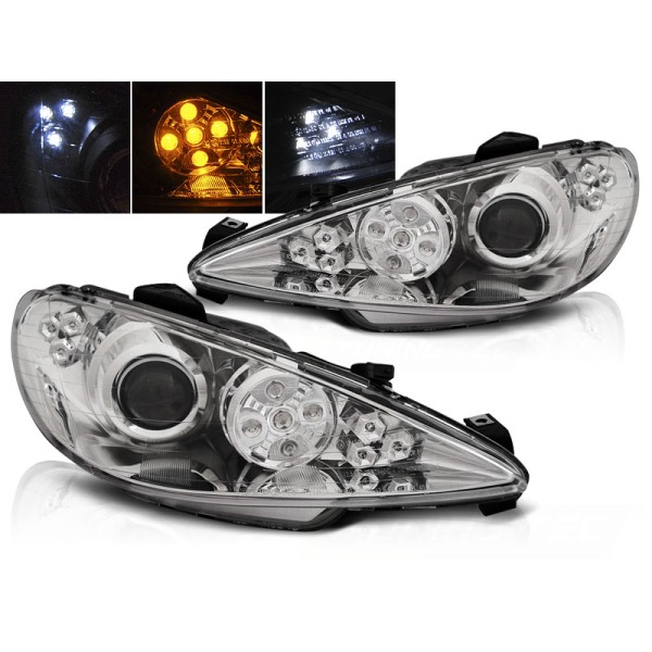 PEUGEOT 206 02- - predné chrom svetlá ANGEL EYES a LED smerovky