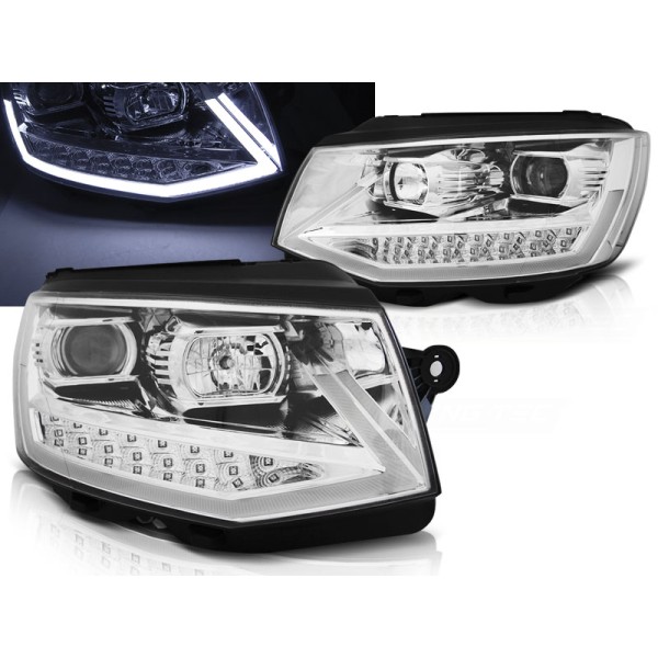 VW T6 15- - predné chrom svetlá TUBE LIGHT s LED denným svietením