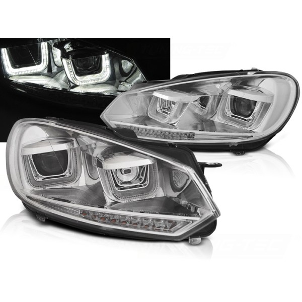 VW GOLF 6 08-12 - predné chrom svetlá s LED denným svietením U-TYPE a dynamickým blinkerom