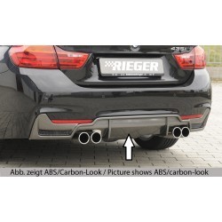 Rieger vložka zadného nárazníka pre BMW rad 4 F32, F33, F36 coupe (3-dver.), gran coupe (5-dver.), kabriolet vr. faceliftu, plast ABS bez povrchovej úpravy, pre dvojité koncovky na oboch stranách 4x80 mm (435i/440i look) vr. mřížky