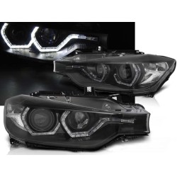 BMW F30 / F31 11-15 - predné čierna svetlá s ANGEL EYES AFS a denným svietením pre xenon