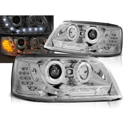 VW T5 03-09 - predné chrom svetlá s LED svietením a LED smerovky